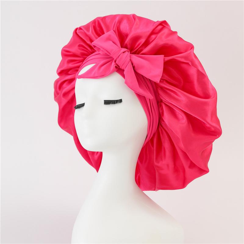 Cikana Hair New Women Satin Solid Sleeping Hat with Stretchy Tie Band Elastic Night Shower Cap Adjustable Hair Head Cover Bonnet turban