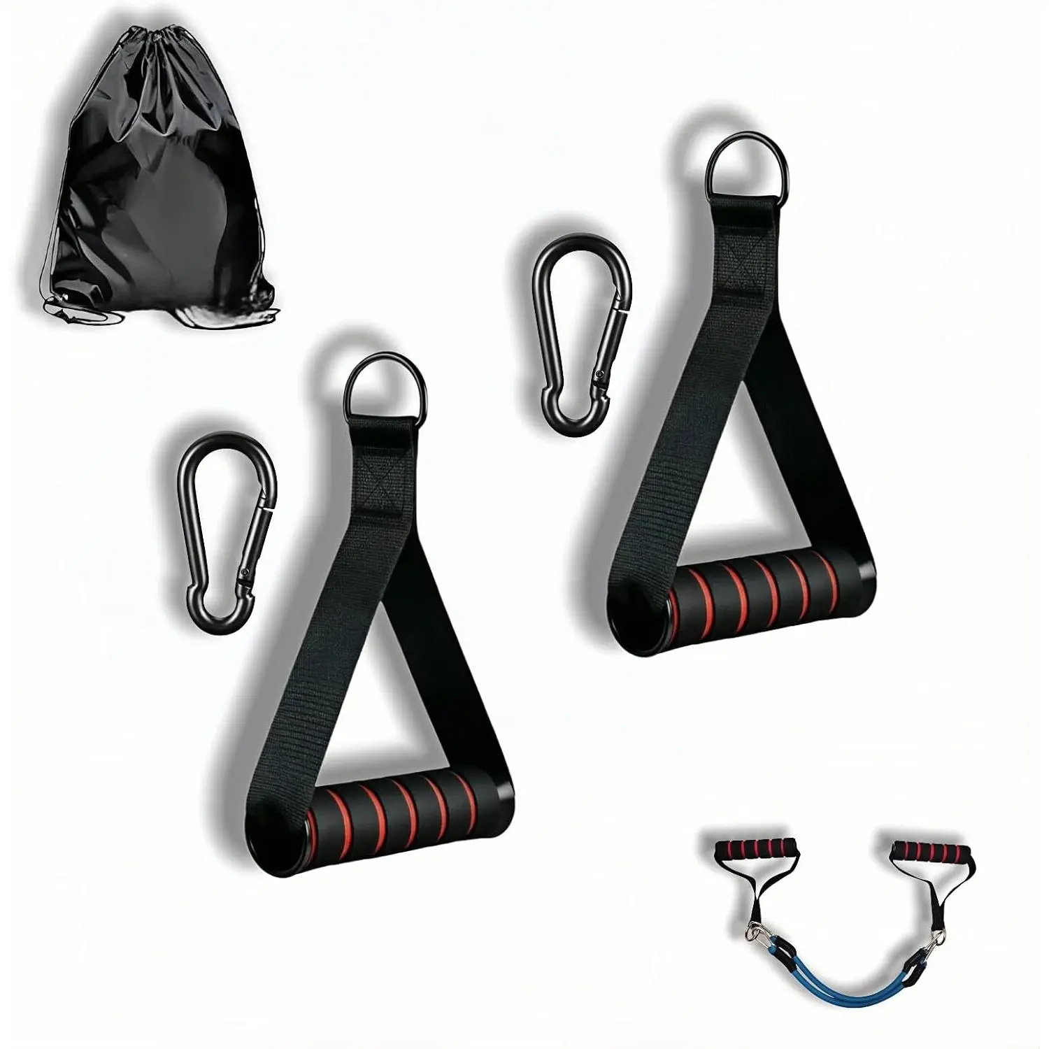 Exercise Handles,   Machine Attachments for  Gym, Resistance Bands & Pulley System, Wide Grip Gym Handles with 600LBS Capacity & Carabiners, for Pull Down, Rowing, Pilates