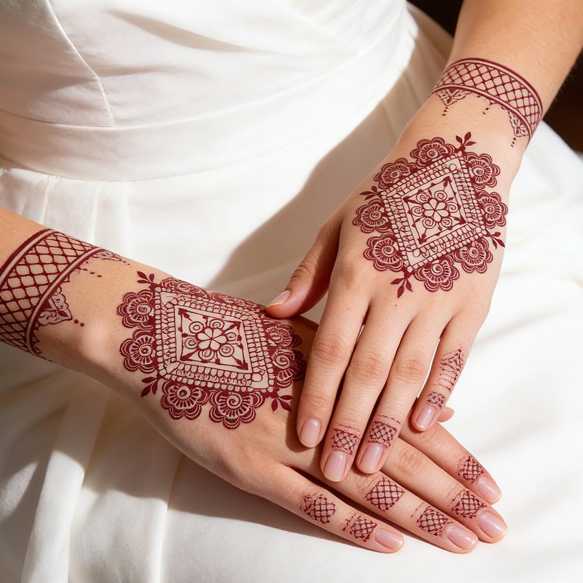 2pcs Exotic Henna Style Temporary Tattoos, Intricate Mandala & Floral Patterns, Waterproof, Long-Lasting, Easy Application, Ideal for Parties