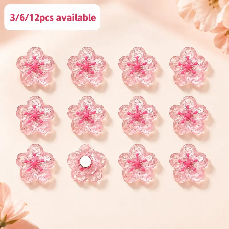 Cherry Blossom Shaped Fridge Magnet, 3/6/12 Counts Cute Decorative for Office Whiteboard, Locker, Dishwasher, Kitchen and Home Decoration Magnetic Item
