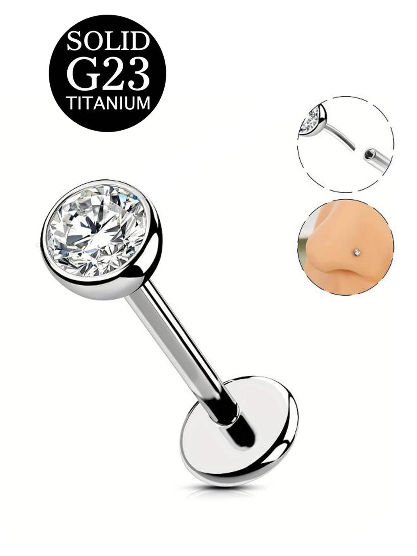 Titanium Threadless Nose Stud Push Pin Earrings Flat Back Tiny CZ Hypoallergenic Cubic Zirconia Small Nose Helix Cartilage Tragus Conch Labret Medusa Monroe Piercing Jewelry for Women Men Body Jewelry Flat Pierced Jewelry