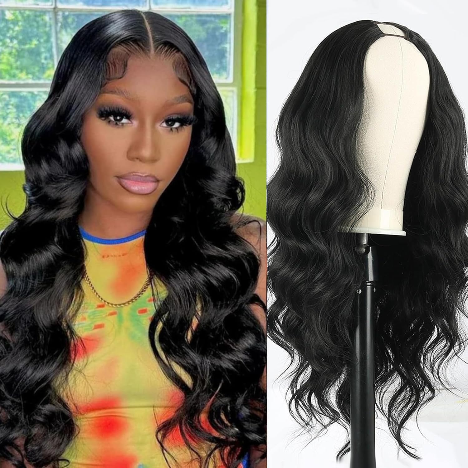 Body Wave V Part Wig Synthetic Wigs for Women Full Head Clip In Hair Wear and Go Glueless Hair Synthetic Wigs