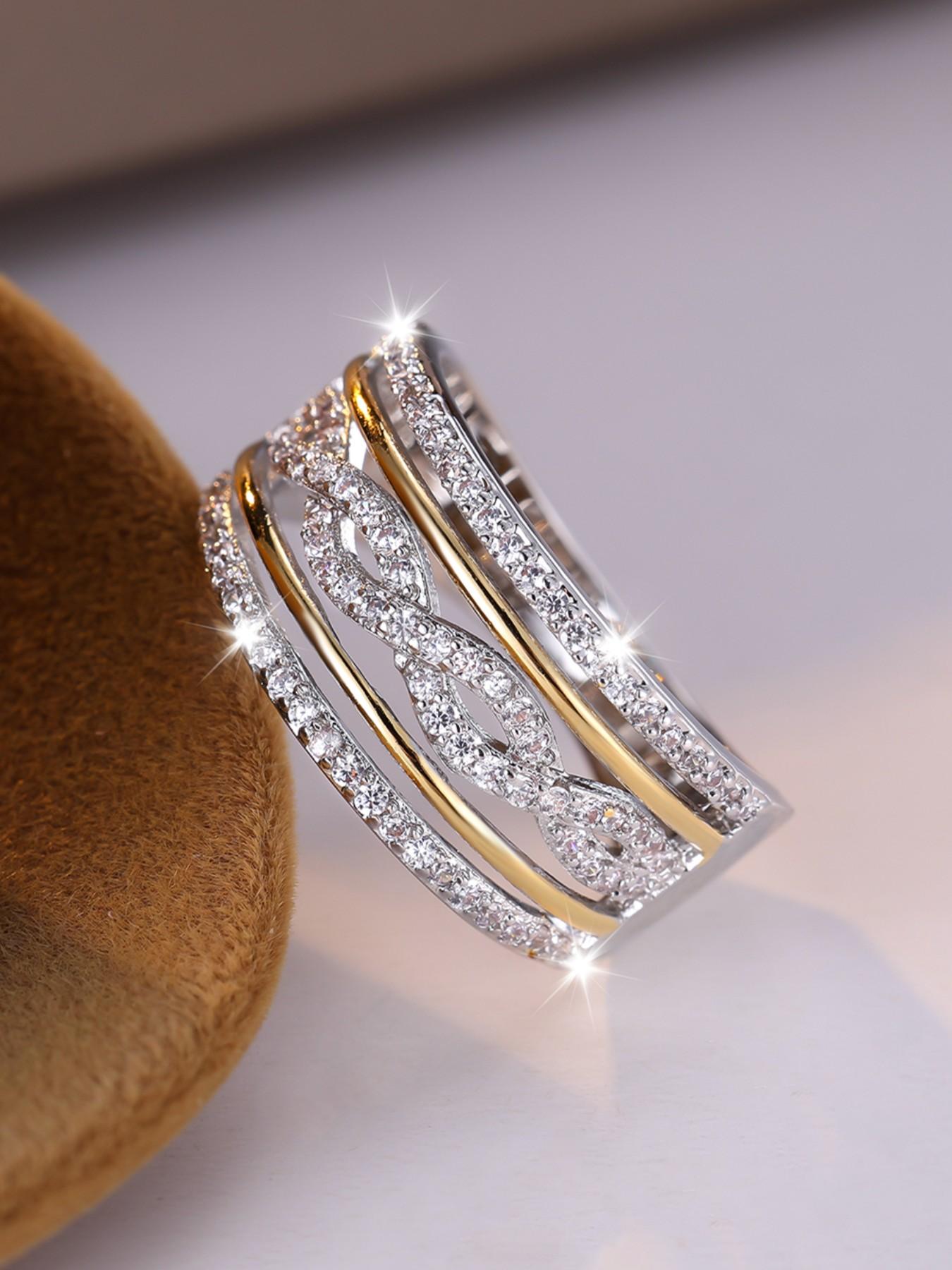 Multi-layer Infinity Rings - Fashion Retro Engagement Rings for Women & Girls, Synthetic Zirconia Inlay Stackable Rings, Perfect for Weddings & Daily Wear Valentine's Day Gift