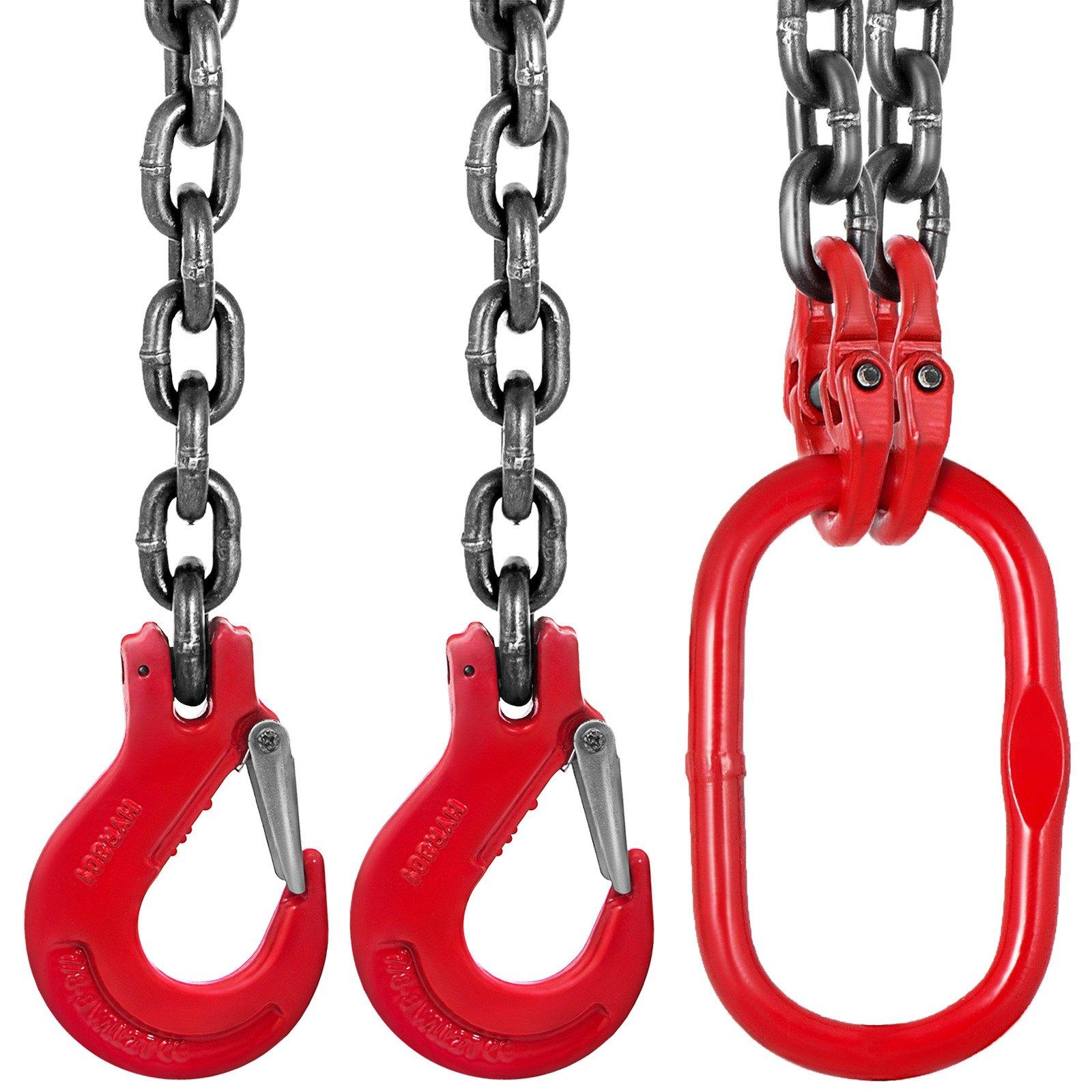 VEVOR Chain Sling, 3/8 inch x 5 ft Lifting Chains with Hooks, G80 Engine Chain Hoist Lifts, 11000 lbs/5 Ton Capacity Lifting Sling Chains for Engine Hoist, Engine Lift Chain with 2 Leg Grab Hooks