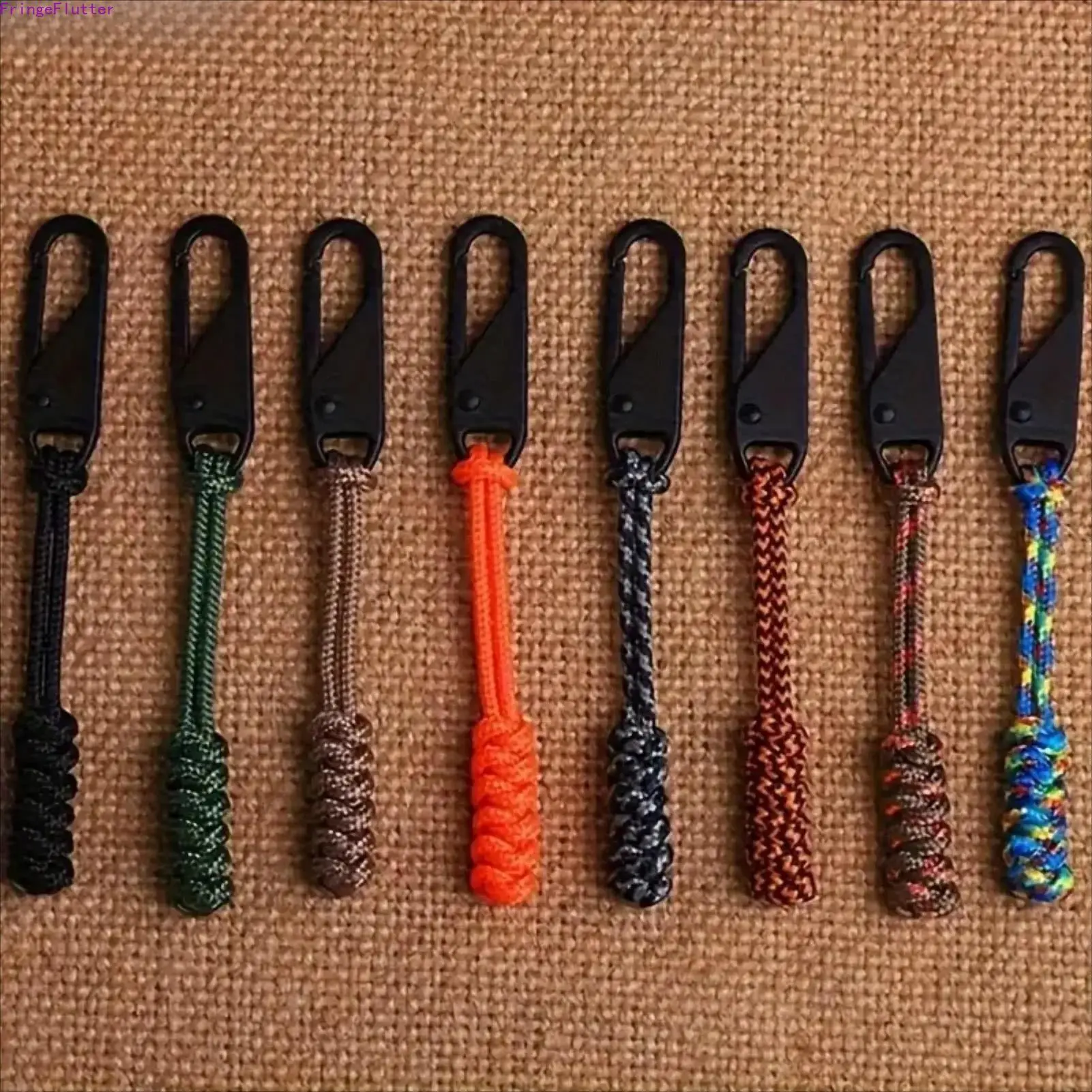 8-Pack 3.9 Inch Replaceable Zipper Pull Heads, Multi-Color Braided Umbrella Cord Zipper Sliders, Polyester Cord Core with Durable Metal Zipper Heads, Universal Zipper Repair Replacement Accessories Version 2 Short High-Click Main Image Title