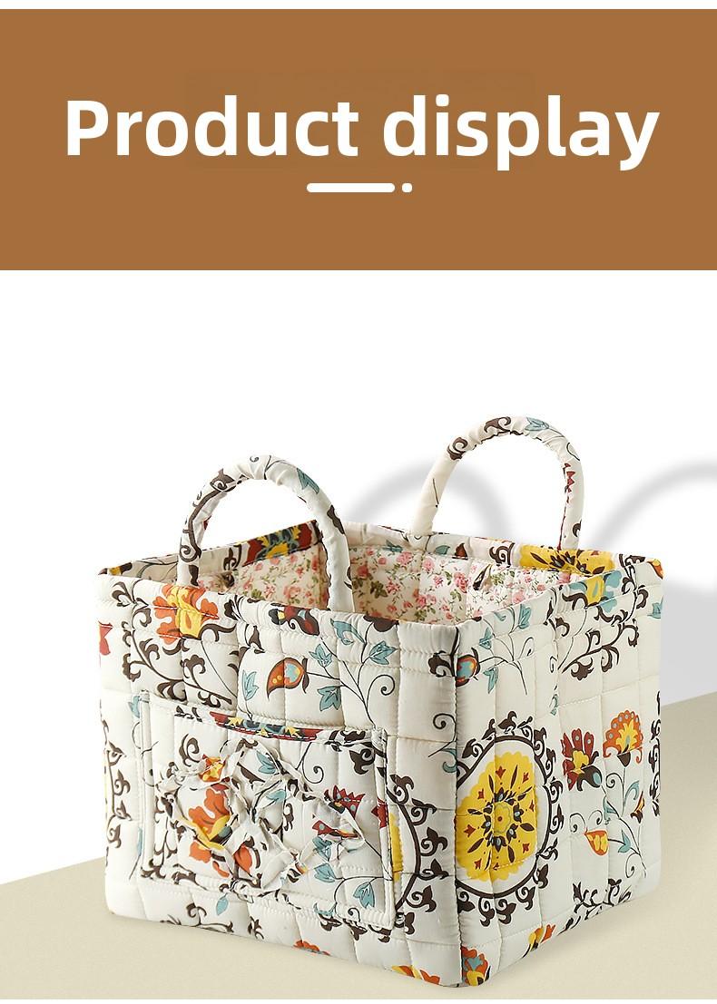 Floral Foldable Storage Basket Cotton Fabric Collapsible Laundry Hamper for Clothes Toys & Blankets Car Trunk Organizer Backseat Storage Machine Washable Decorative Bin for Bedroom Bathroom & Living Room Large Capacity Woven Design