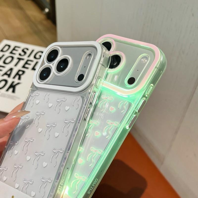 Bow LED Glow Phone Case, Cartoon Hollow Out Design, Romantic Heart Style, Compatible with iPhone X/XR/XS MAX/11/12/13/14/15/16/17 Pro/Plus/Pro Max