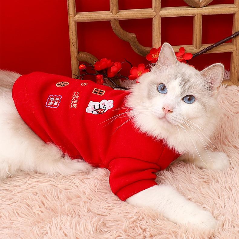 Dog New Year Greeting Clothes Festive Winter Wear Spring Autumn Sweatshirt for Schnauzer Pomeranian Corgi Small Dogs