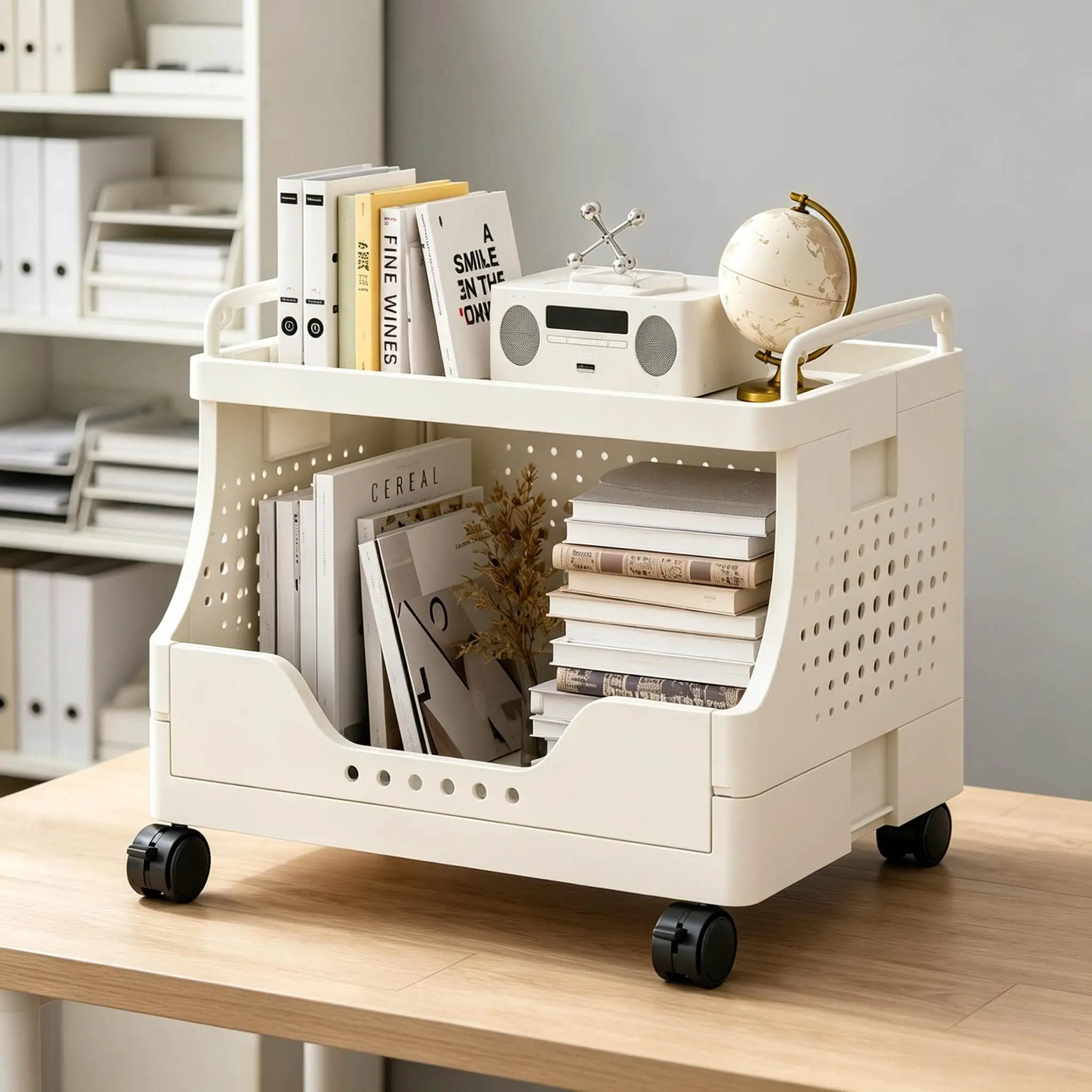Multi-Tiered Plastic Rolling Cart Stackable Foldable Organizer Trolley Lockable Wheels Open Storage Bins Hollow Racks Kitchen Bathroom Utility Rack Space Saving Home Organization Mobile Shelving Unit Dorm Room Essentials