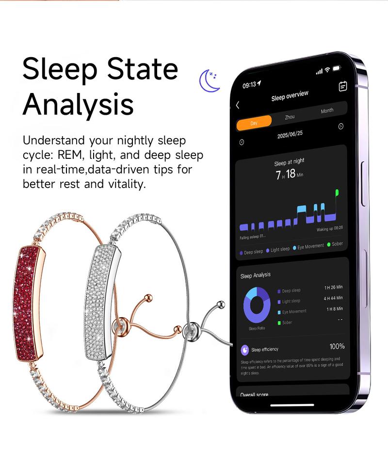 Lifebee Smart Fashion Bracelet, Women's Sport Diamond Ring, Accurate Heart Rate Pressure Sleep Monitoring, Syncs Data Via APP, Fitness Tracker