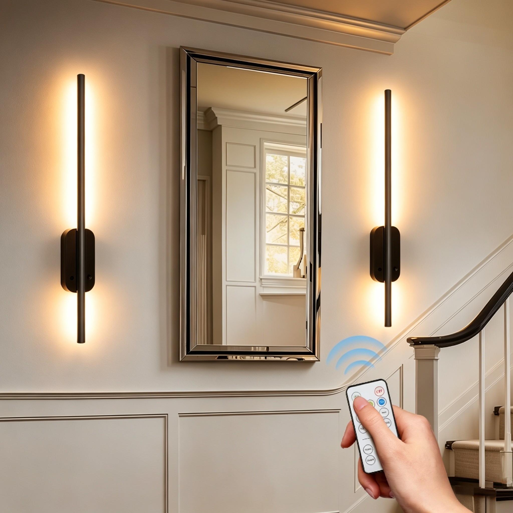 2-Pack Modern Linear LED Wall Lights, Rechargeable, Timer, Magnetic, for Living Room, Kitchen, Bedroom, Hallway, Cafe, Restaurant, Office