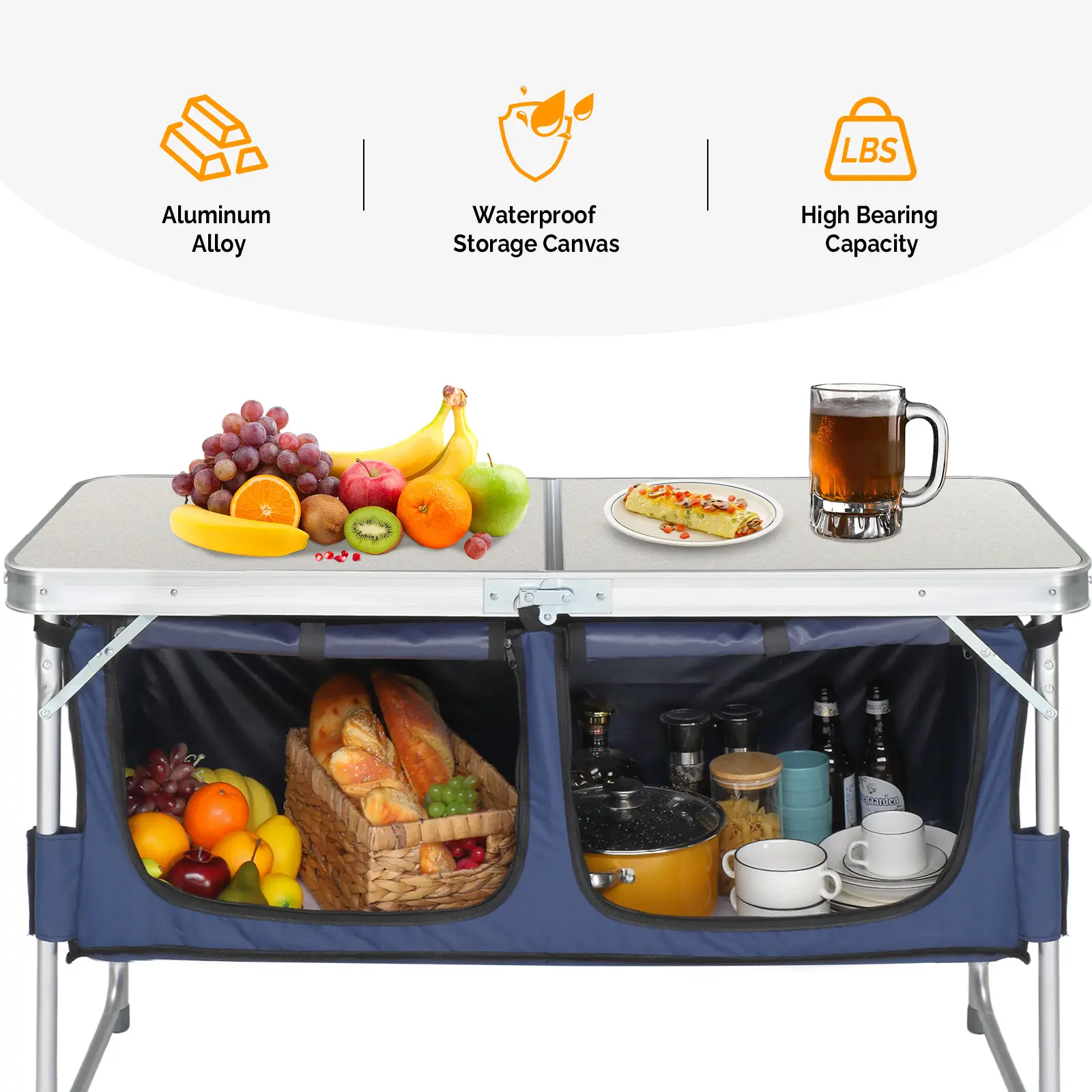 4 Ft Portable Folding Camping Table with Storage Organizer,Lightweight Outdoor Table for Camping,Picnic, BBQ, Backyard & Tailgate