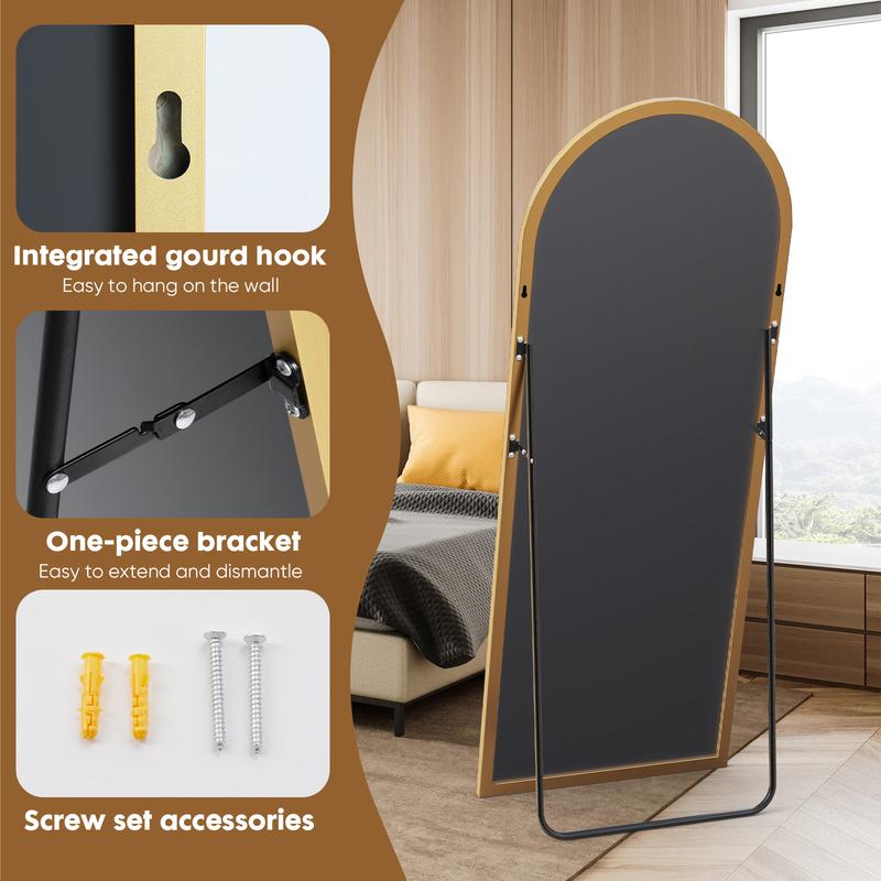 71" Full-Length Mirror with Stand - Freestanding/Wall-Mounted Floor Mirror, Shatterproof Nano Glass & Aluminum Frame, Right Angle/Rounded Corners (Gold/Black)