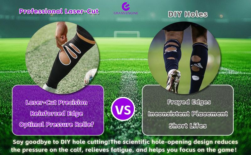 Pre Cut Grip Soccer Socks with 3 Holes, Anti-Cramp Professional No Slip Knee High Football Athletic Socks for Men