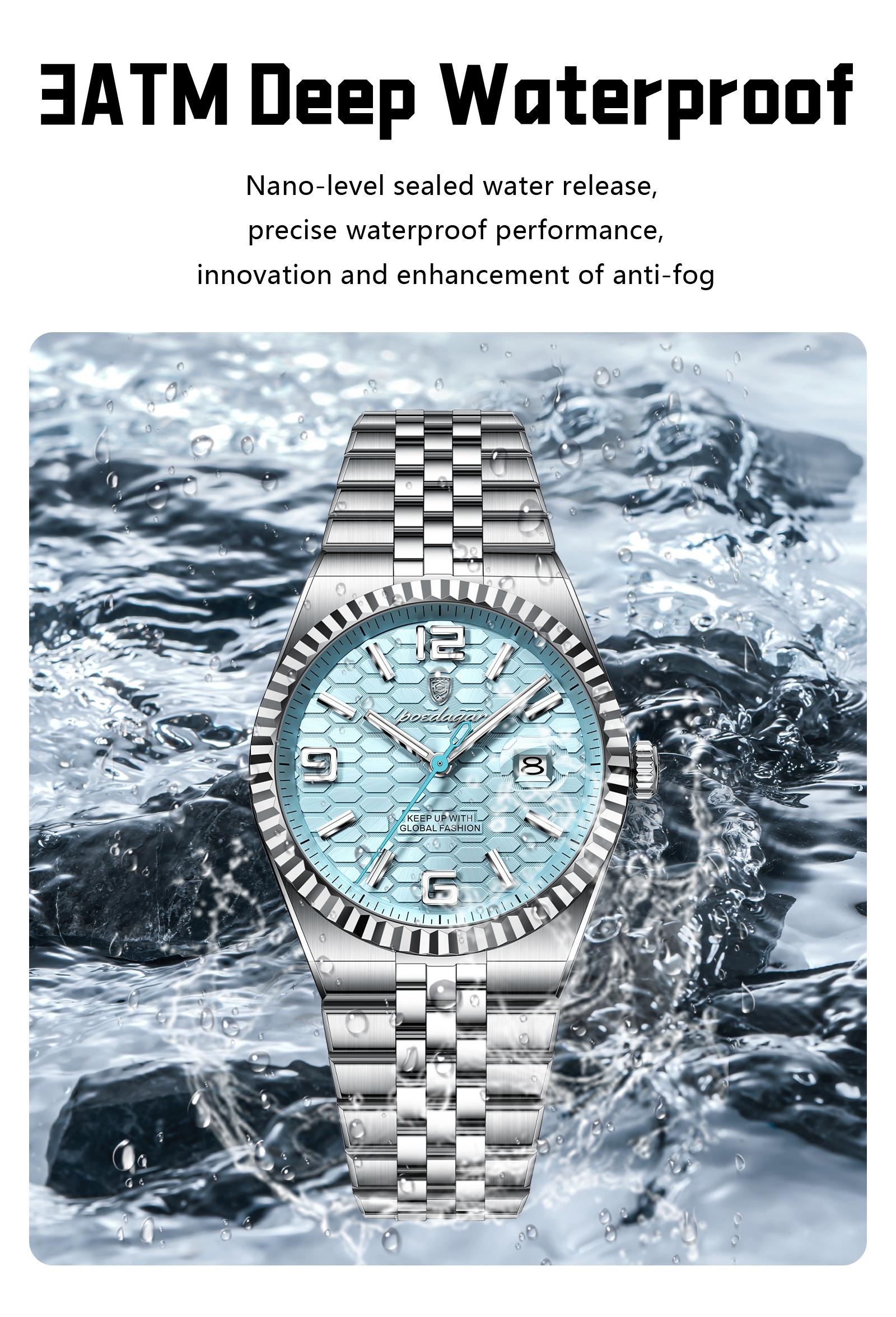 Poedagar original high-quality men's watch, waterproof, luminous, date, luxury, stainless steel quartz watch, men's watch, Modern Fashionable Wristwatch