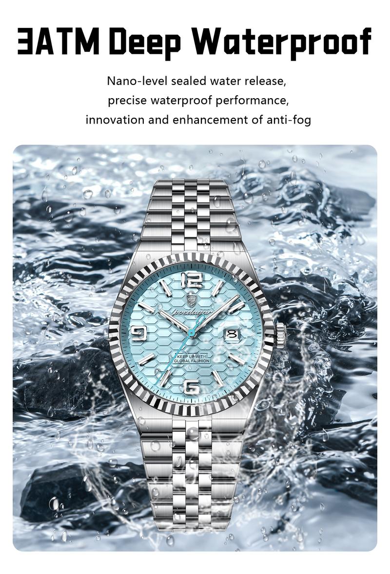 Poedagar original high-quality men's watch, waterproof, luminous, date, luxury, stainless steel quartz watch, men's watch, Modern Fashionable Wristwatch
