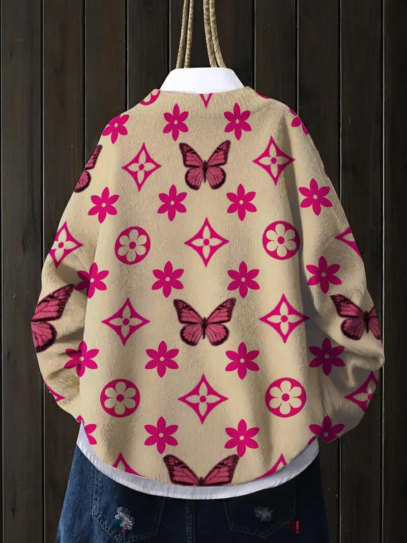 Women's Butterfly Geometric Pattern Knit Sweater, Casual Long Sleeve Top for Fall & Winter, Comfortable and Warm Daily Wear