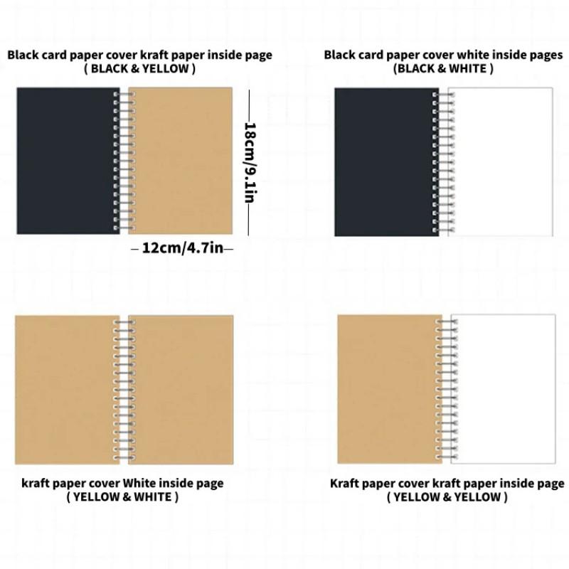 A5 12×18cm Blank Inner Page Spiral Notebook Writing Notebook 4 Styles Kraft/Black Cover Plain Drawing Book Office Notepad Children Graffiti Diary School Sketch Stationery