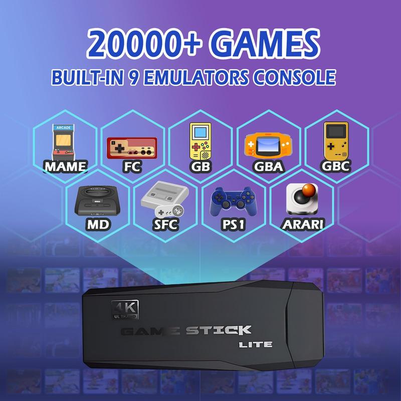 X2 PRO Retro Game Stick 4K Console with 58000+ Games 41 Classic Emulators Plug & Play HDMI 64GB/128GB Dual 2.4G Wireless Controllers for TV Home Entertainment Party Fun