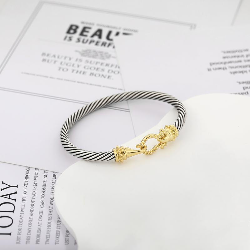 MYTYS Two Tone Twisted Cable Bracelet with Sleek Hook Clasp Textured Detailing Adjustable Cuff Bangle Comfortable Wear