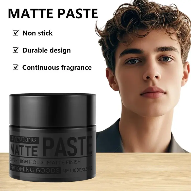 Men's Strong Hold Hair Clay, Matte Finish, Long-Lasting Hold, Non-Greasy, Natural Textured Look, Suitable for Short Hair Curls, Balm, Natural Messy Texture, Texturizing Product, Haircare, Hair Styling Products, Styling Matte Paste