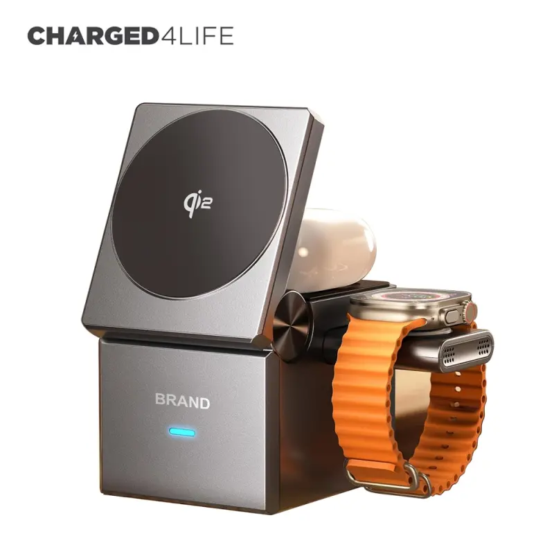 2025 New Product 3-in-1 Wireless Charger Bracket Qi2 Multi Device Travel Wireless Charging Station Fast Wireless Charger