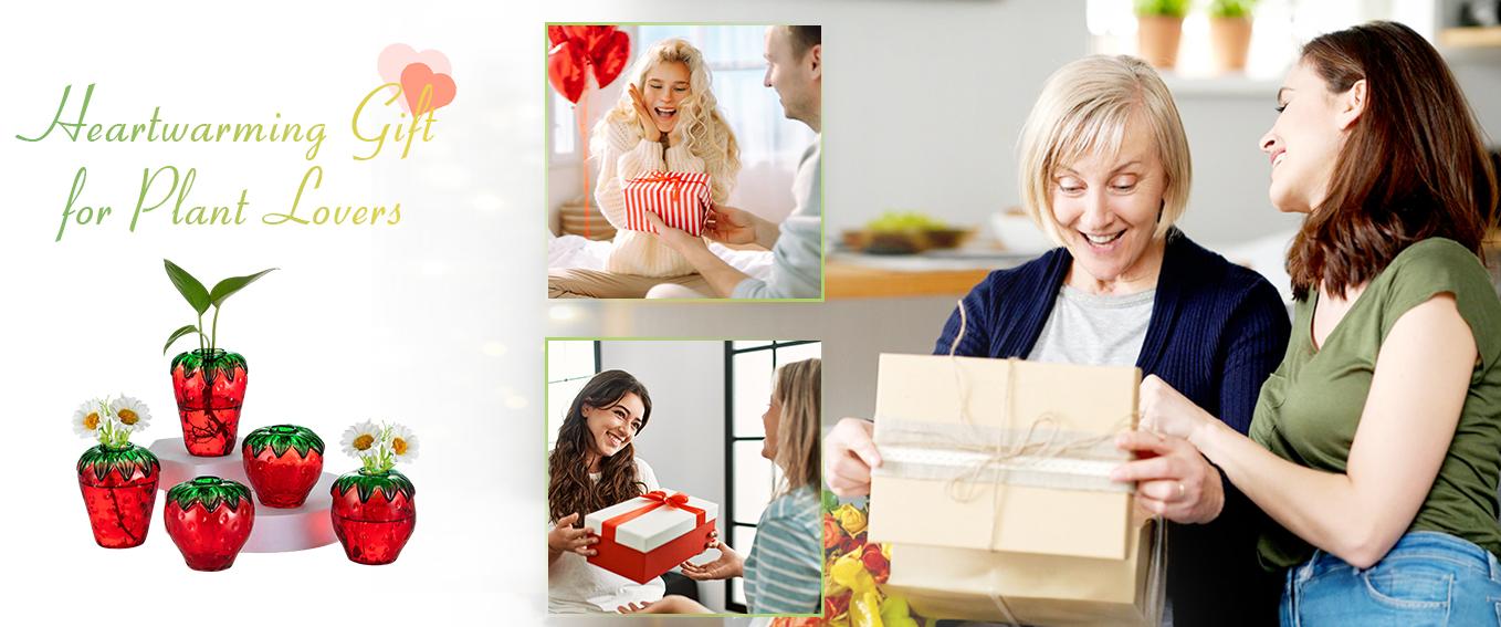 Cute Strawberry Vase for Flowers: Unique Plant Propagation for Home Kitchen Bathroom Office Housewarming Valentine's gift Galentine Party Centerpieces