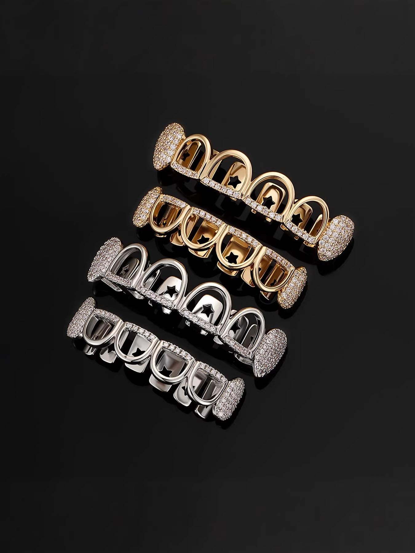 1/2 Set 6 Hollow Micro Inlaid Porcelain Teeth, Hiphop Style Unisex Dental Jewelry, Unique Punk Oral Accessories