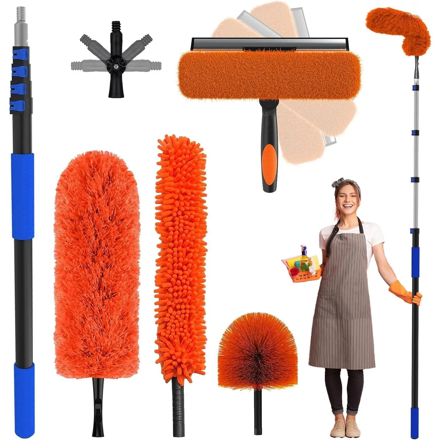 26 Foot High  Duster Kit with 5-20 ft Telescoping Extension Pole, High Ceiling Duster, Cobweb Duster, Window ,  Duster, Outdoor & Indoor Extendable Duster Cleaning Kit