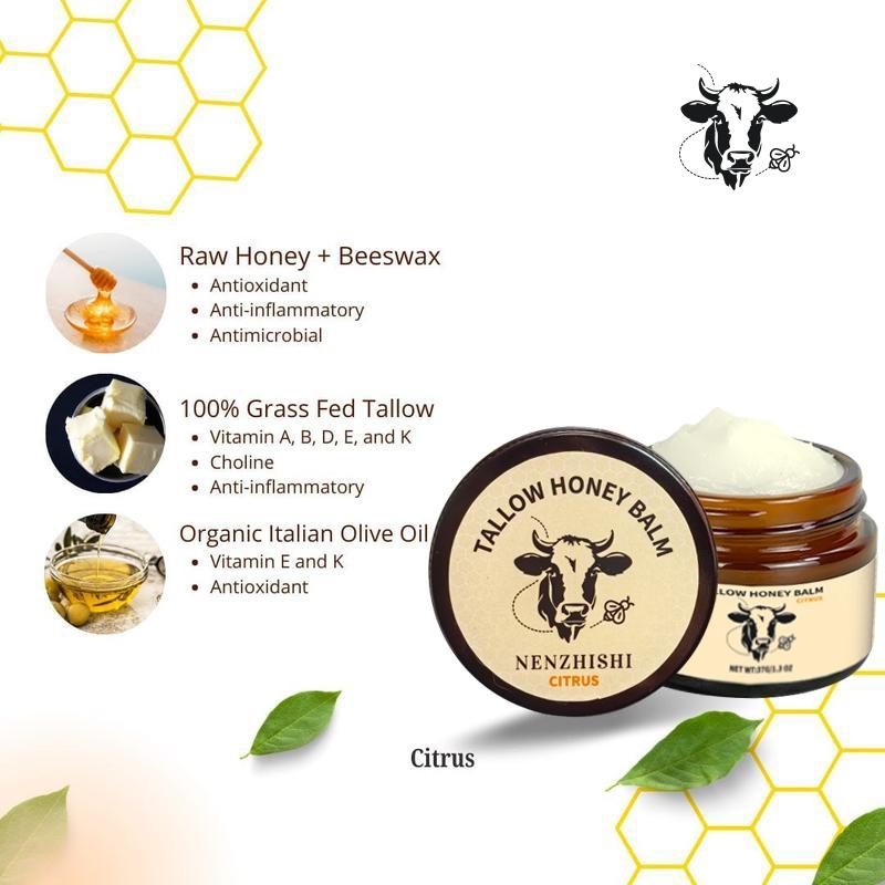 Organic Grass-Fed Beef Tallow Balm with Raw Honey - Handmade All-Natural Moisturizer for Soft, Smooth, Radiant Skin Hydrating Balm