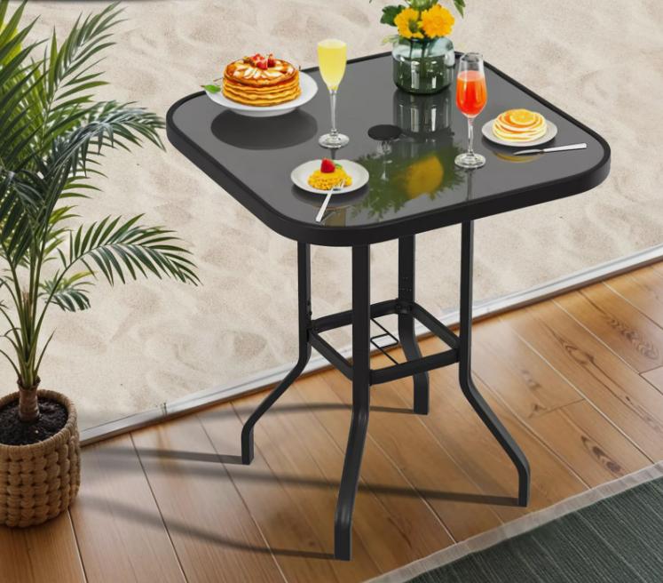 Yitahome Square / Rectangle Patio Outdoor Dining Picnic Coffee Table Lawn w/ Umbrella Hole Beige Metal Frame Tempered Glass Top, Brown / Black Yitahome Square / Rectangle Patio Outdoor Dining Picnic Coffee Table Lawn w/ Umbrella Hole Beige Metal Frame Tempered Glass Top, Brown / Black