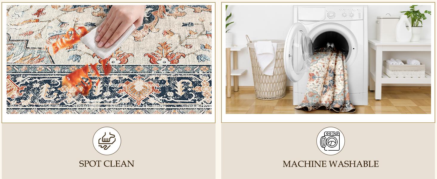 BESTSWEETIE Machine Washable Rugs for Living Room, Boho Rugs Area Rug Runner Rug Carpet Non-slip Large Area Rugs for Bedroom Indoor Floor Mat