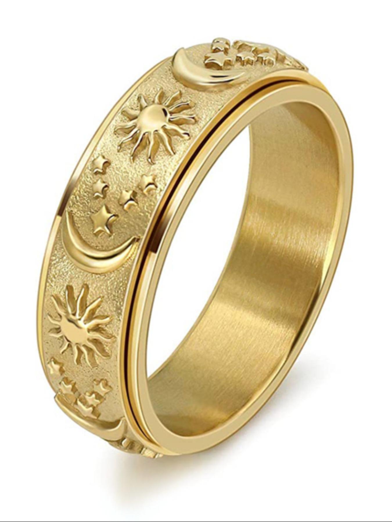 Rotating Relief Ring, Spinner Rings, Unisex Punk Style Stainless Steel Ring, Fashion Jewelry Accessories for Men & Women luck witchy moissanite