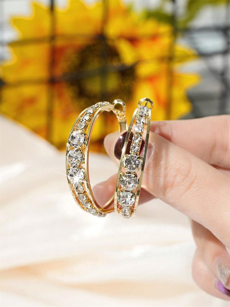 Fashion Rhinestone Decorated Hoop Earrings, Lightweight Earring, Elegant Women's Anniversary Wedding Party Accessories, Minimalist Romantic Aesthetic Jewelry Gift for Her