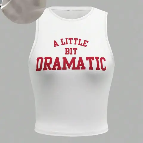 Women's Casual Sleeveless Knit Letter Print Vest Tops, Fashion Summer Round Neck Tank, Perfect Everyday Wear