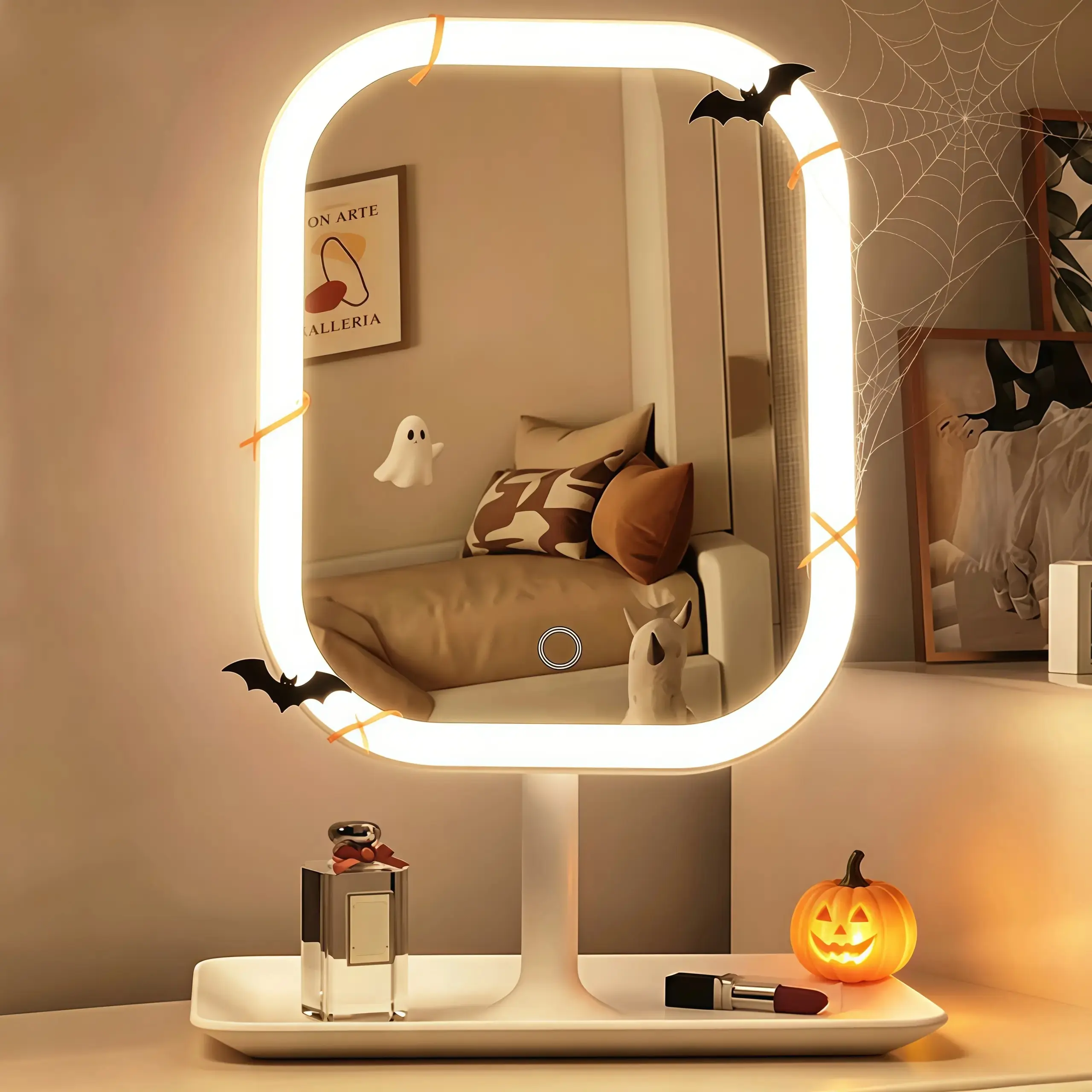 Plastic LED Illuminated Vanity Mirror - 3 Modes, Touch Control, Dimmable, Rechargeable, Portable Desktop Mirror for Travel, Halloween Makeup, Home Use