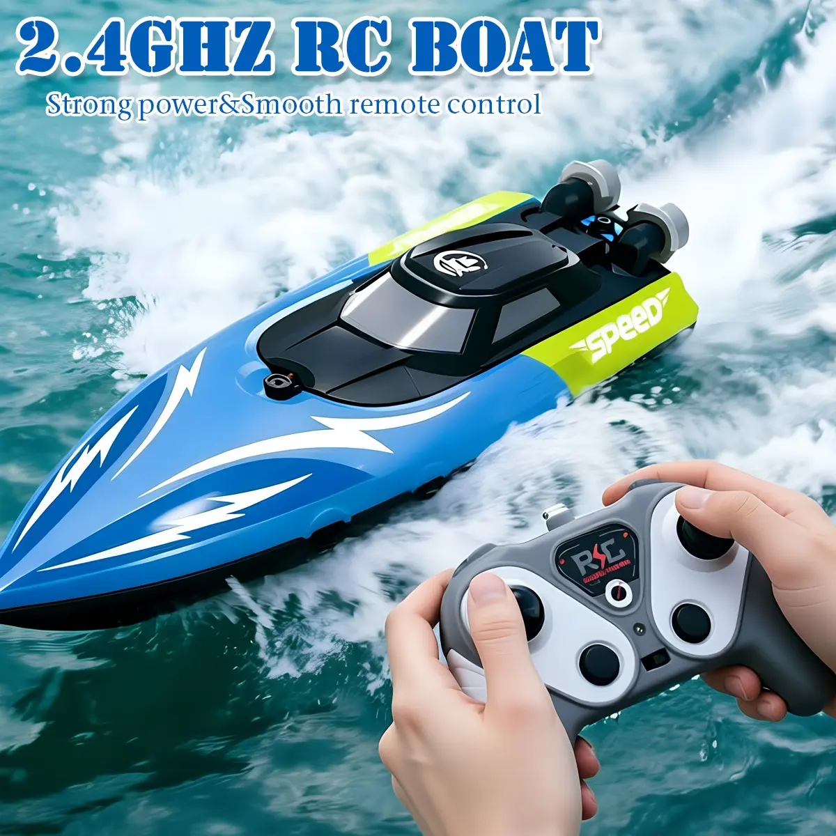 2.4GHz Dual Propeller High-Speed Remote Control Boat, 4-Channel Submarine, Outdoor Pool/lake Water Toy, Birthday Gift for Boys Aged 8-11