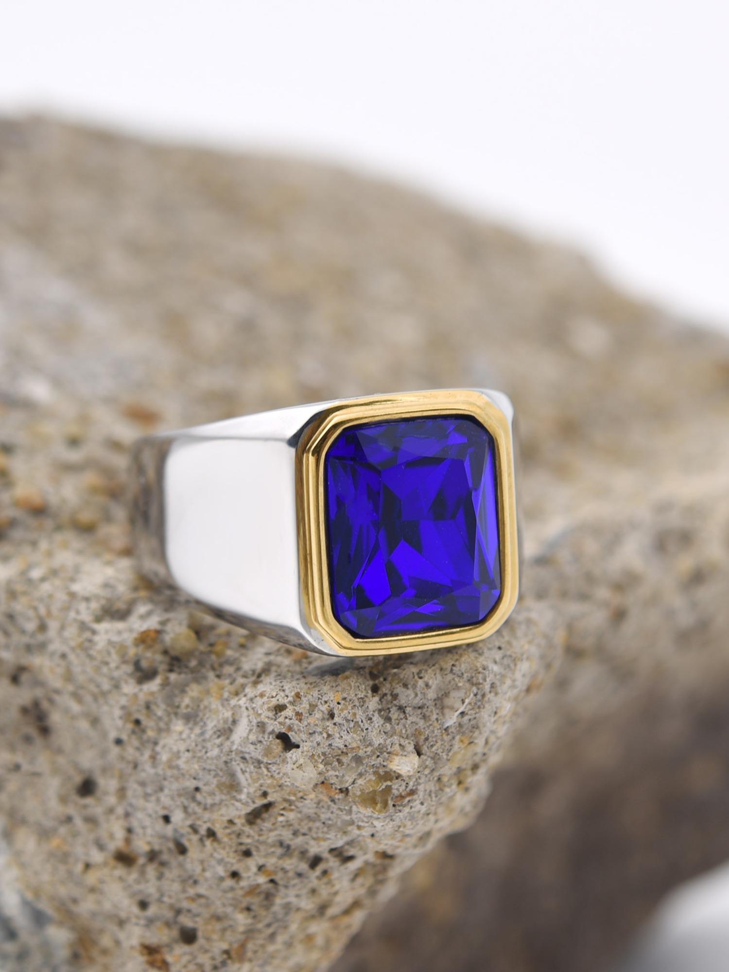 Luxury Male Ring Multi-Color Gemstone 316L Steel High Quality 18k Gold Plated Business Wedding Statement Ring Two-Tone Design