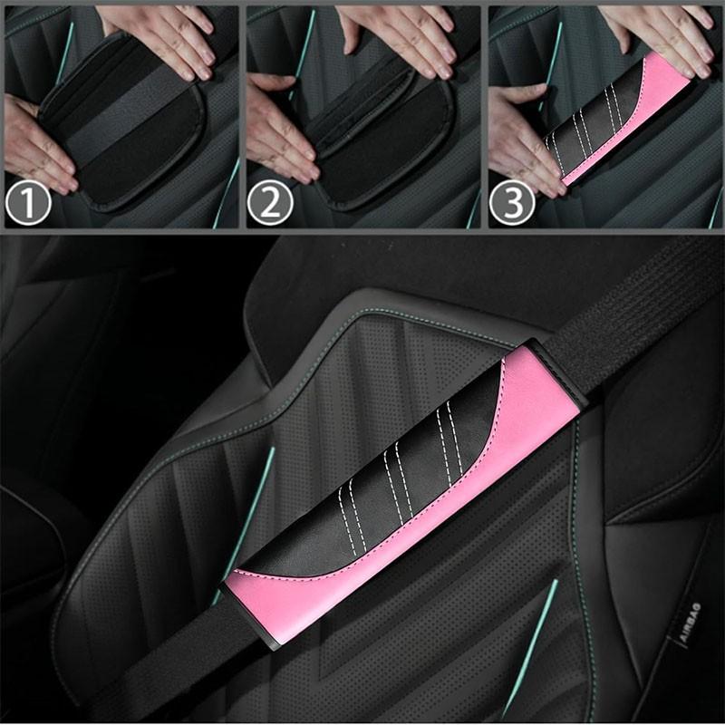 6Counts Car Interior Accessories Set: Sporty PU Leather Steering Wheel Cover (14.5-15 inch Universal), Microfiber PU Leather Car Console Cover, Seatbelt Pads, Cup Holder Pads. Suitable for Men and Women, All Seasons.