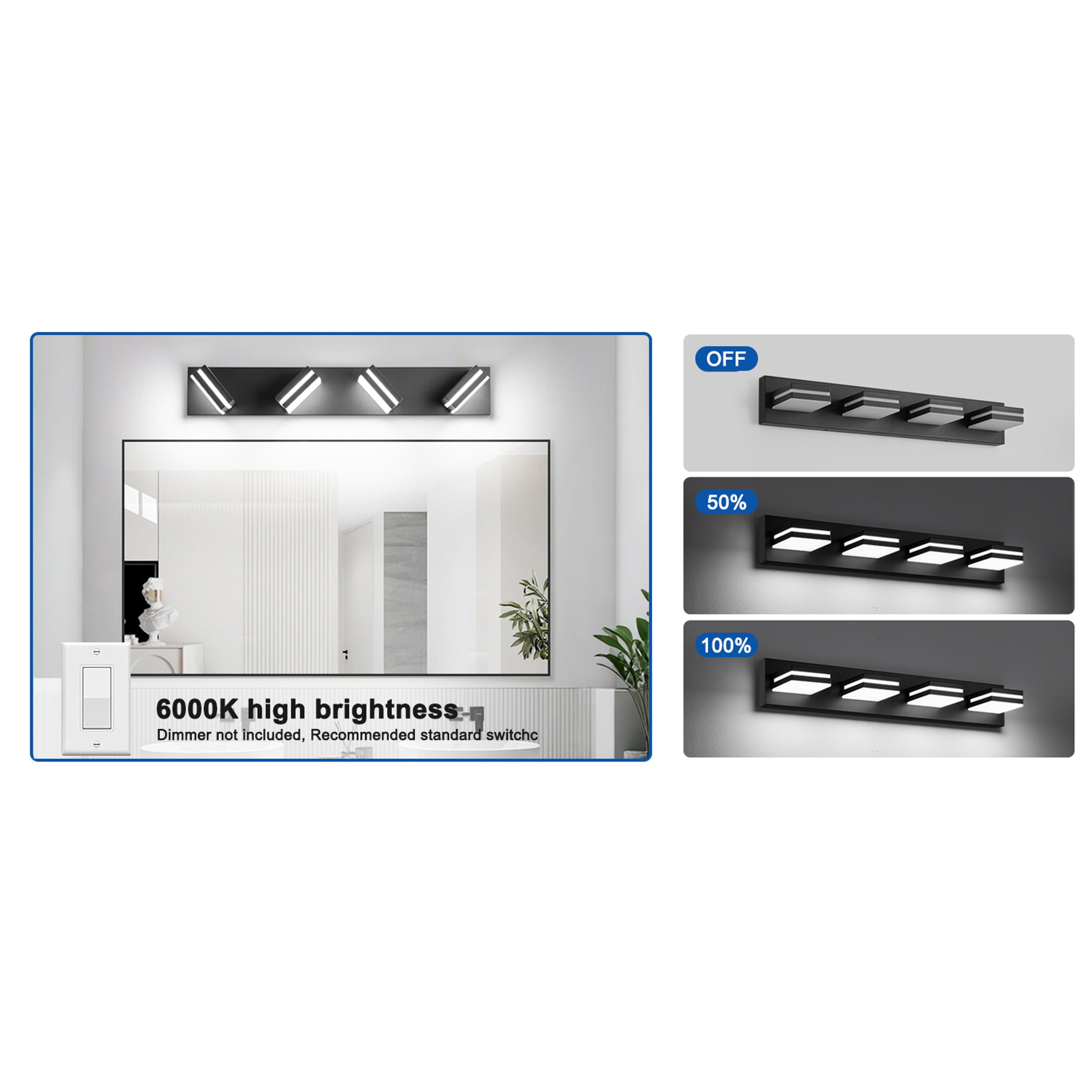 LED Modern Bathroom Lights Fixtures(4-Light,Dimmable,360°Rotate),Matte Black Acrylic Wall Lighting,Vanity Lights for Bathroom Over Mirror - 6000k 24In (No Assembly Required) LED Modern Bathroom Lights Fixtures(4-Light,Dimmable,360°Rotate),Matte Black Acrylic Wall Lighting,Vanity Lights for Bathroom Over Mirror - 6000k 24In (No Assembly Required)