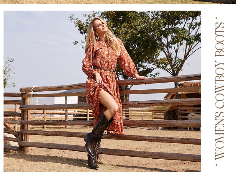 Wetkiss Cowboy Cowgirl Women Knee High  Boots Retro Embroidered Chunky Heels Pointed Toe Western Long Tall Boot Pull On Footwear Walking Shoes,Women's Shoes,Women's Boots  #TikTokShopStockUp