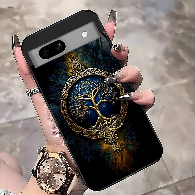 Suitable for [Google Pixel 7a] high-end phone case🤩， high-end patterns，blue and gold tree of life pattern new black phone，drop-resistant and fingerprint-proof YM99
