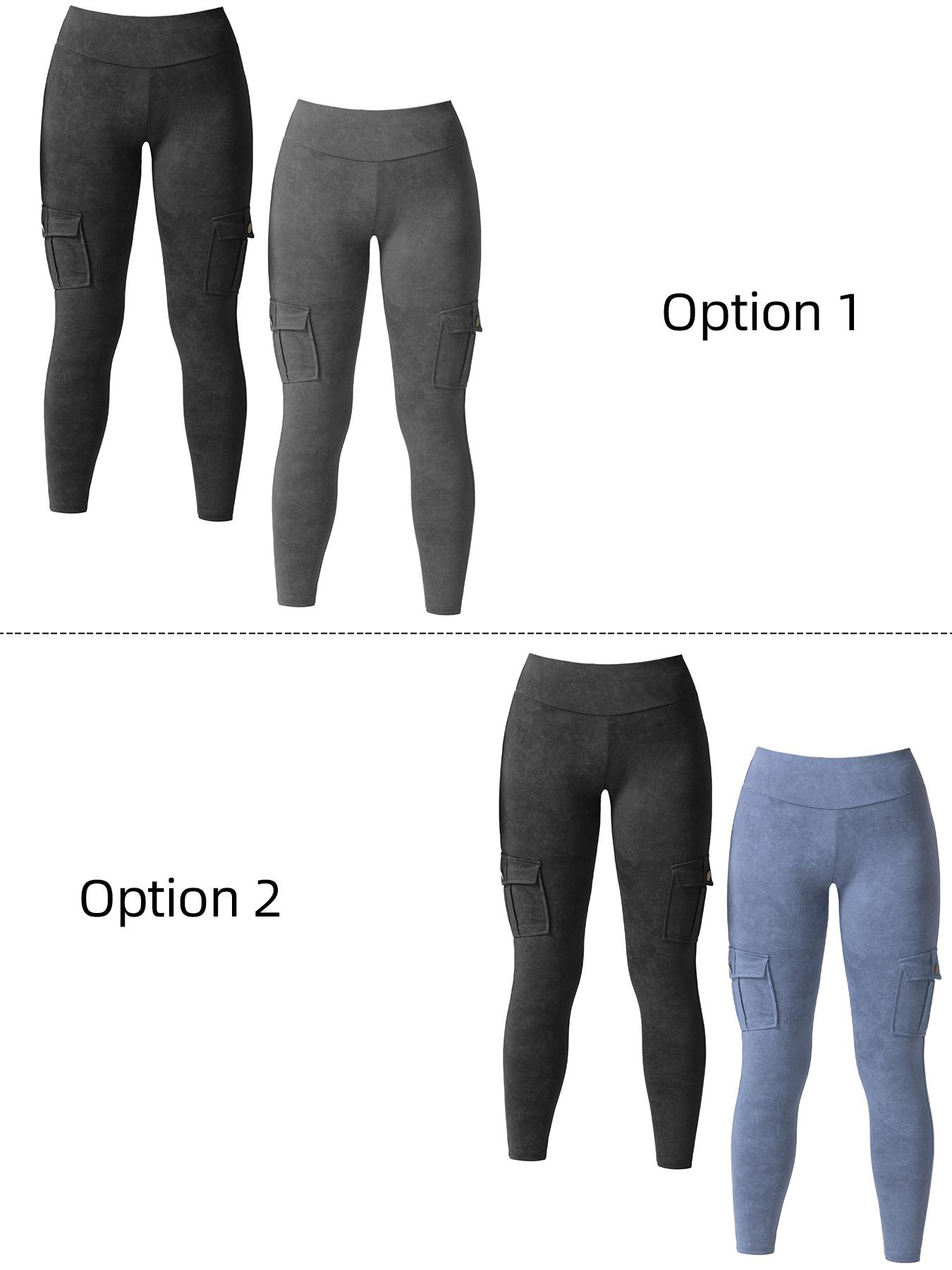 CHRLEISURE 2PCS Cargo Pants Workout Cargo Leggings with Four Pockets For Women Gym Yoga High Waist Leggings
