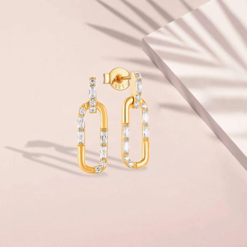 (SS002)S925 Sterling Silver Paperclip Necklace Earring Set Delicate and Elegant Everyday Jewelry for Women