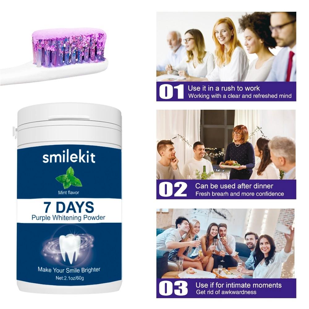1-PACK Purple Whitening Tooth Powder, Deep Cleaning Oral Freshness, Teeth Whitening, Teeth Brightener, Portable Home Travel Use, 60g, 7 Days Whitening