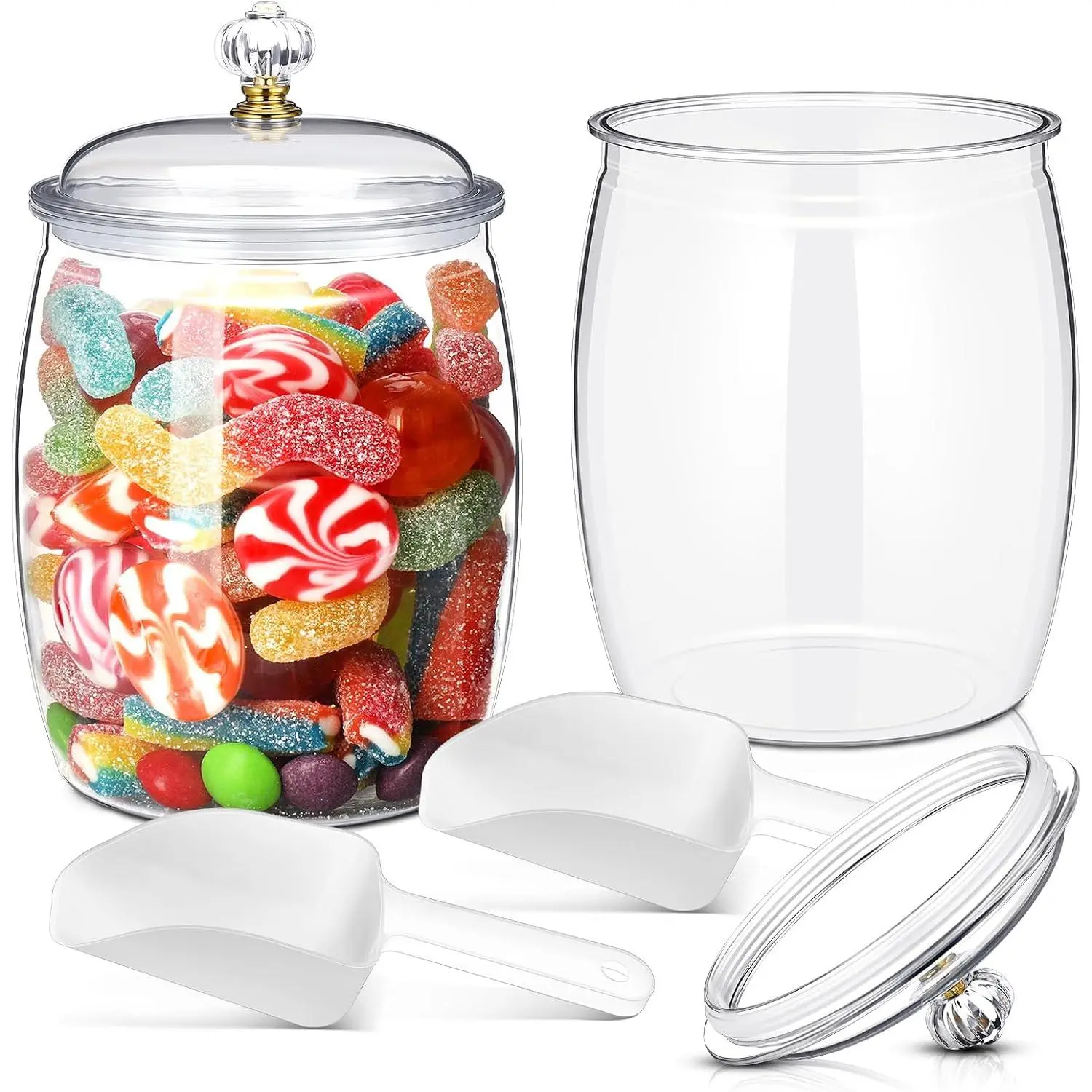 2 count 64 oz Clear Plastic Candy and Cookie Jars with  | Airtight  Container Leak Proof Seal Snack Storage Canister Halloween Candy Buffet Wedding  Kitchen Party Decor