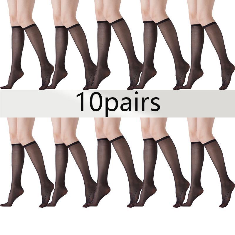 Women's Ultra-Thin Knee-High Stockings, Transparent Long Tube Socks for Any Occasion, Slim-Fitting Elegant Crew Socks, 10 Pairs