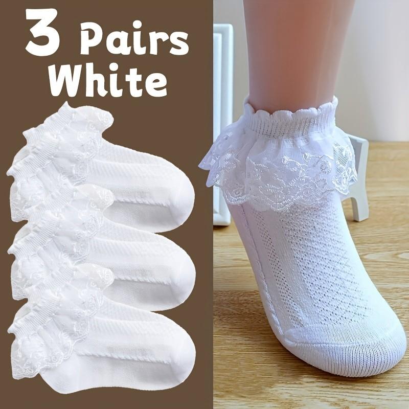3 Pairs Cute Girls' Lace Socks, Princess Ruffle Short Socks, Soft Breathable Toddler Socks, Fashion Kids Gift for All Seasons