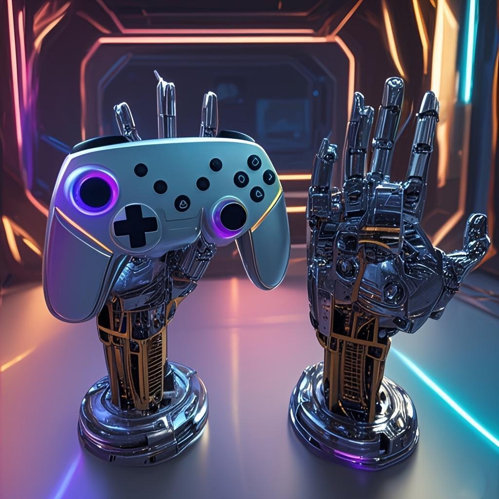 1PC Cyberpunk 3D Printed Game Controller Stand 🕹️ - Adjustable ABS Desk Organizer for Controllers/Phones, Multi-Functional Gamer Accessory, Black Friday Deal: Ideal Halloween & Back-to-School Gift 🎁