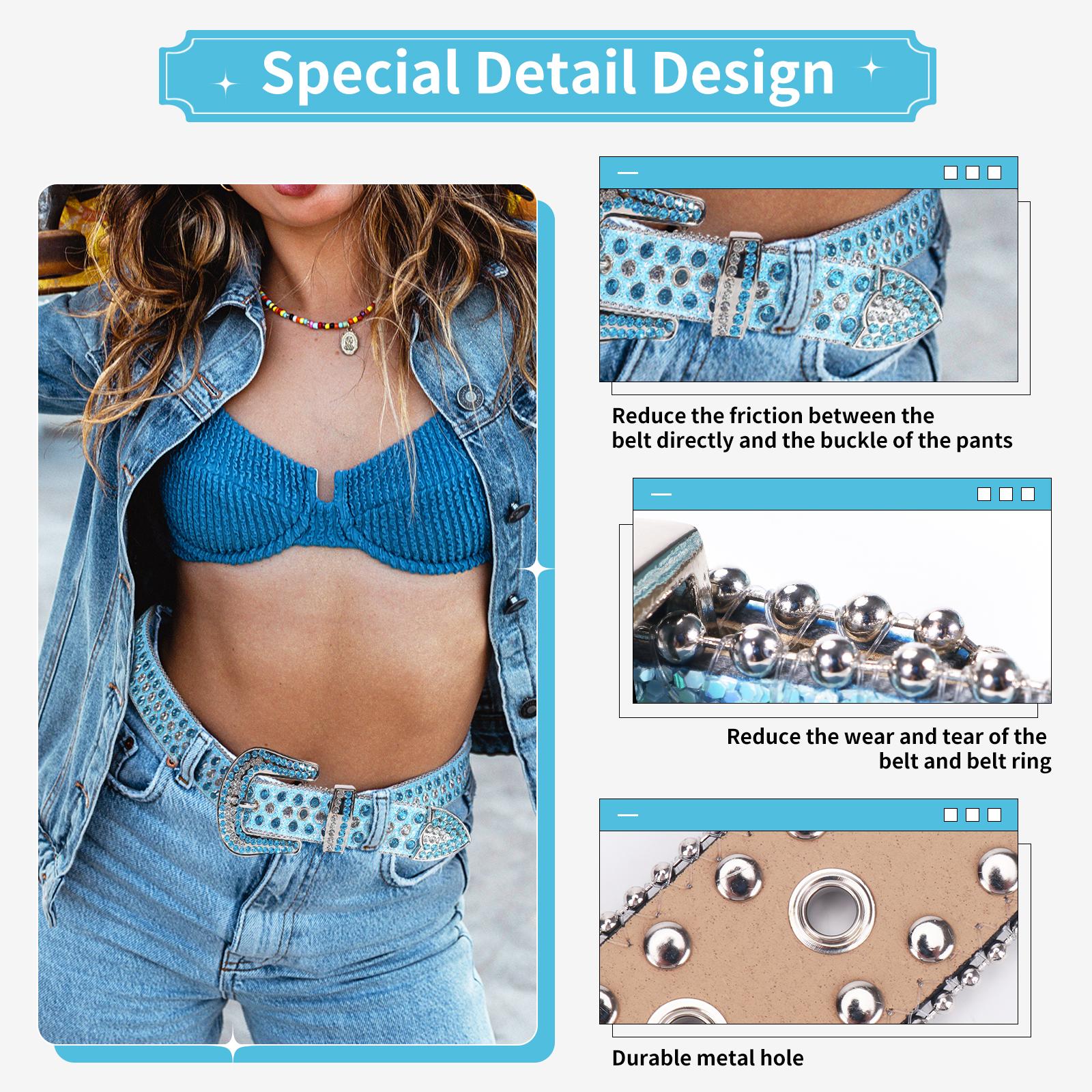 Shiny Luxury Rainbow Klein Stone Western Buckle Belt, Summer Fashion Holographic Belt, Rhinestone Cowgirl Belt, Glitter Sparkle Punk Belt for Party Dance, Daily Clothing Decoration Style cheetah print belt belts men